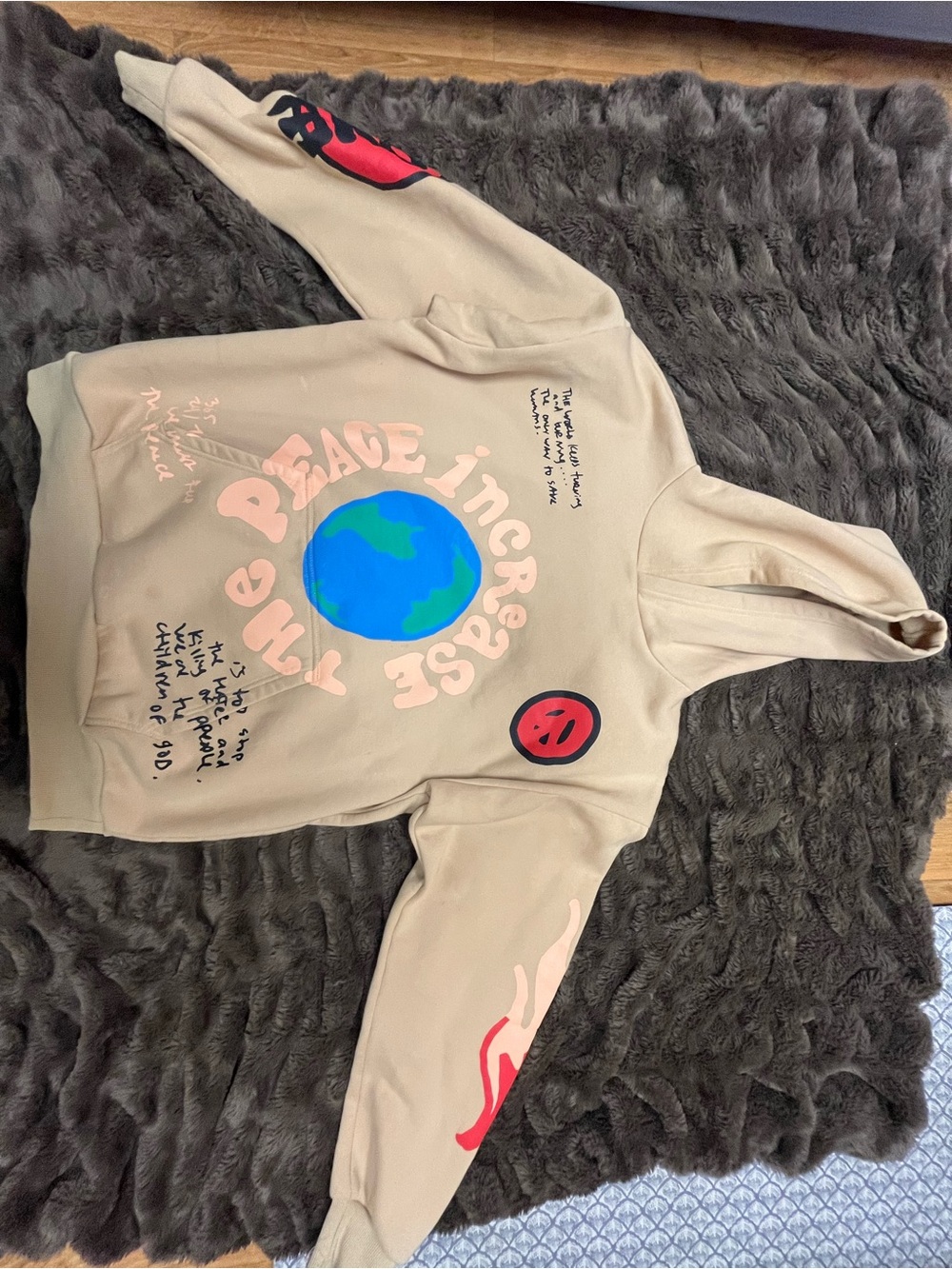 PacSun Beige “Increase the Peace” Hoodie with Blue & Green Earth Motif